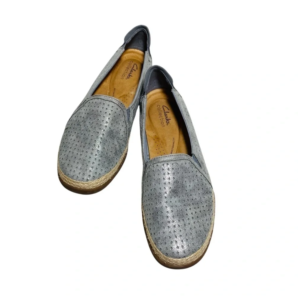 Clarks Elaina Gray Espadrille Slip-On Espadrille Shoes Sz-10